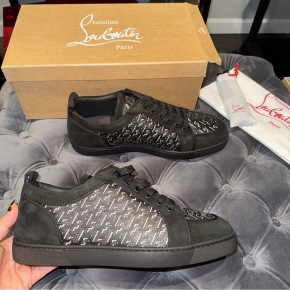 New Size 45.5 Christian Louboutin Rantulow Lace-Up Sneakers Black White - Picture 2 of 7